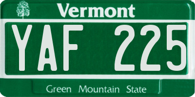 VT license plate YAF225