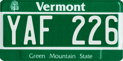VT license plate YAF226