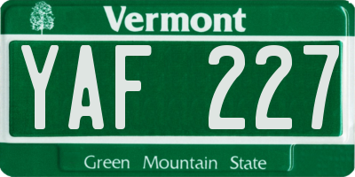 VT license plate YAF227