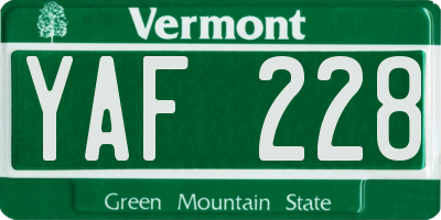 VT license plate YAF228