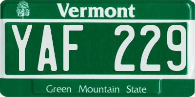 VT license plate YAF229