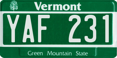 VT license plate YAF231
