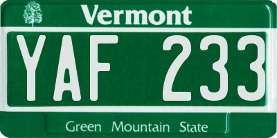 VT license plate YAF233