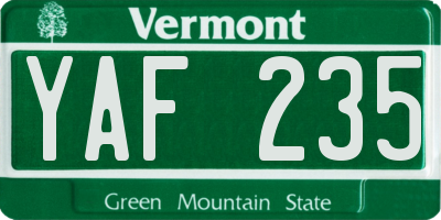 VT license plate YAF235