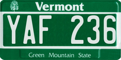 VT license plate YAF236