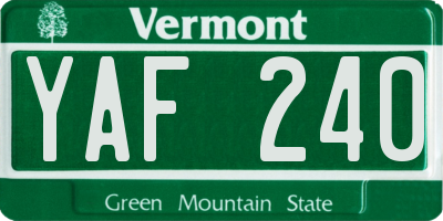 VT license plate YAF240