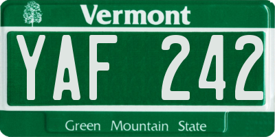 VT license plate YAF242