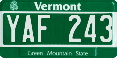 VT license plate YAF243