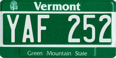 VT license plate YAF252