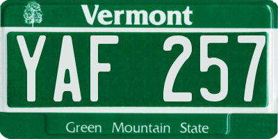 VT license plate YAF257