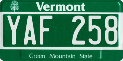 VT license plate YAF258