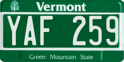 VT license plate YAF259