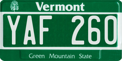 VT license plate YAF260