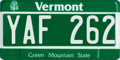 VT license plate YAF262