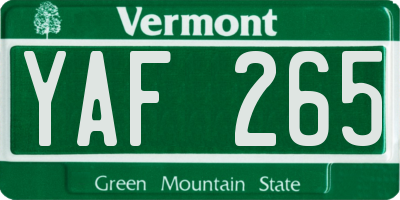VT license plate YAF265