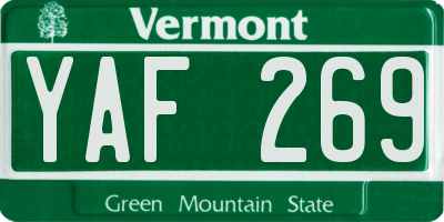 VT license plate YAF269