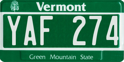 VT license plate YAF274