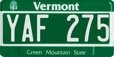 VT license plate YAF275