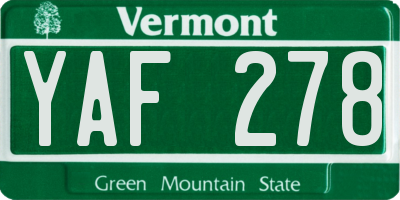 VT license plate YAF278