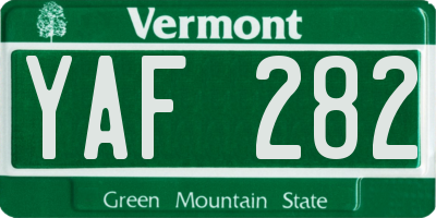 VT license plate YAF282