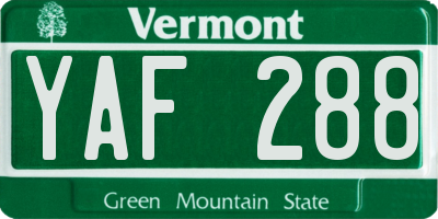 VT license plate YAF288
