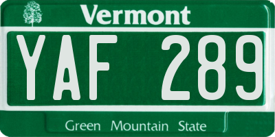 VT license plate YAF289