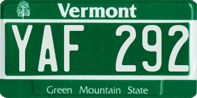 VT license plate YAF292