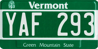 VT license plate YAF293