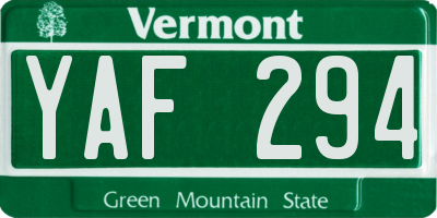 VT license plate YAF294