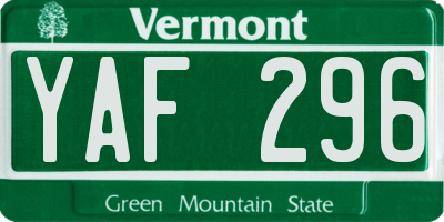 VT license plate YAF296