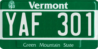 VT license plate YAF301