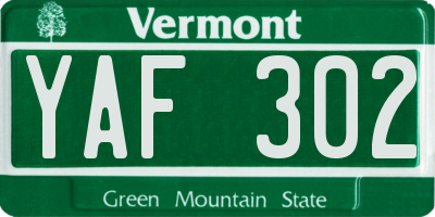 VT license plate YAF302