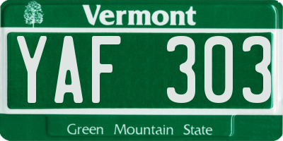 VT license plate YAF303