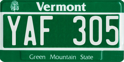 VT license plate YAF305