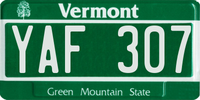 VT license plate YAF307