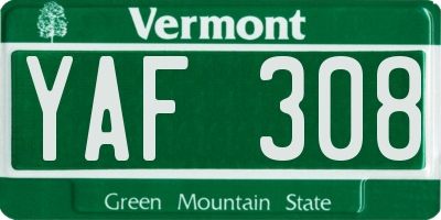 VT license plate YAF308