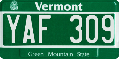VT license plate YAF309