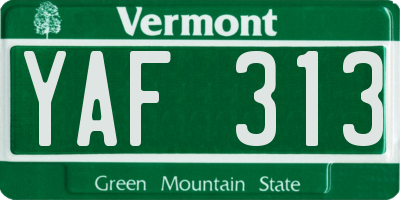 VT license plate YAF313