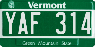 VT license plate YAF314