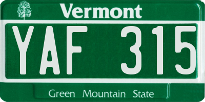 VT license plate YAF315