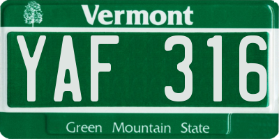 VT license plate YAF316