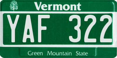 VT license plate YAF322