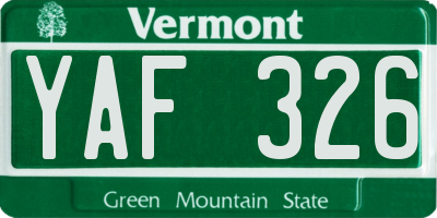 VT license plate YAF326