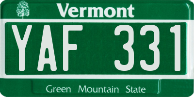 VT license plate YAF331