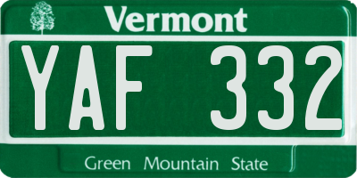 VT license plate YAF332
