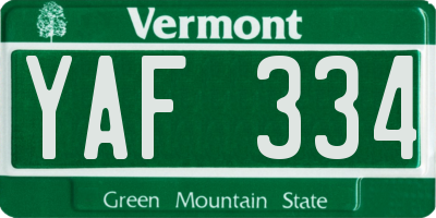 VT license plate YAF334