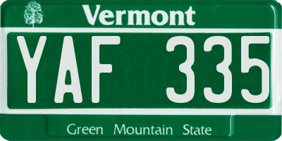 VT license plate YAF335