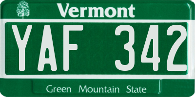 VT license plate YAF342