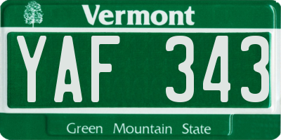 VT license plate YAF343