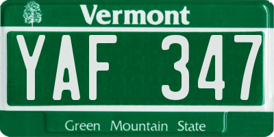 VT license plate YAF347